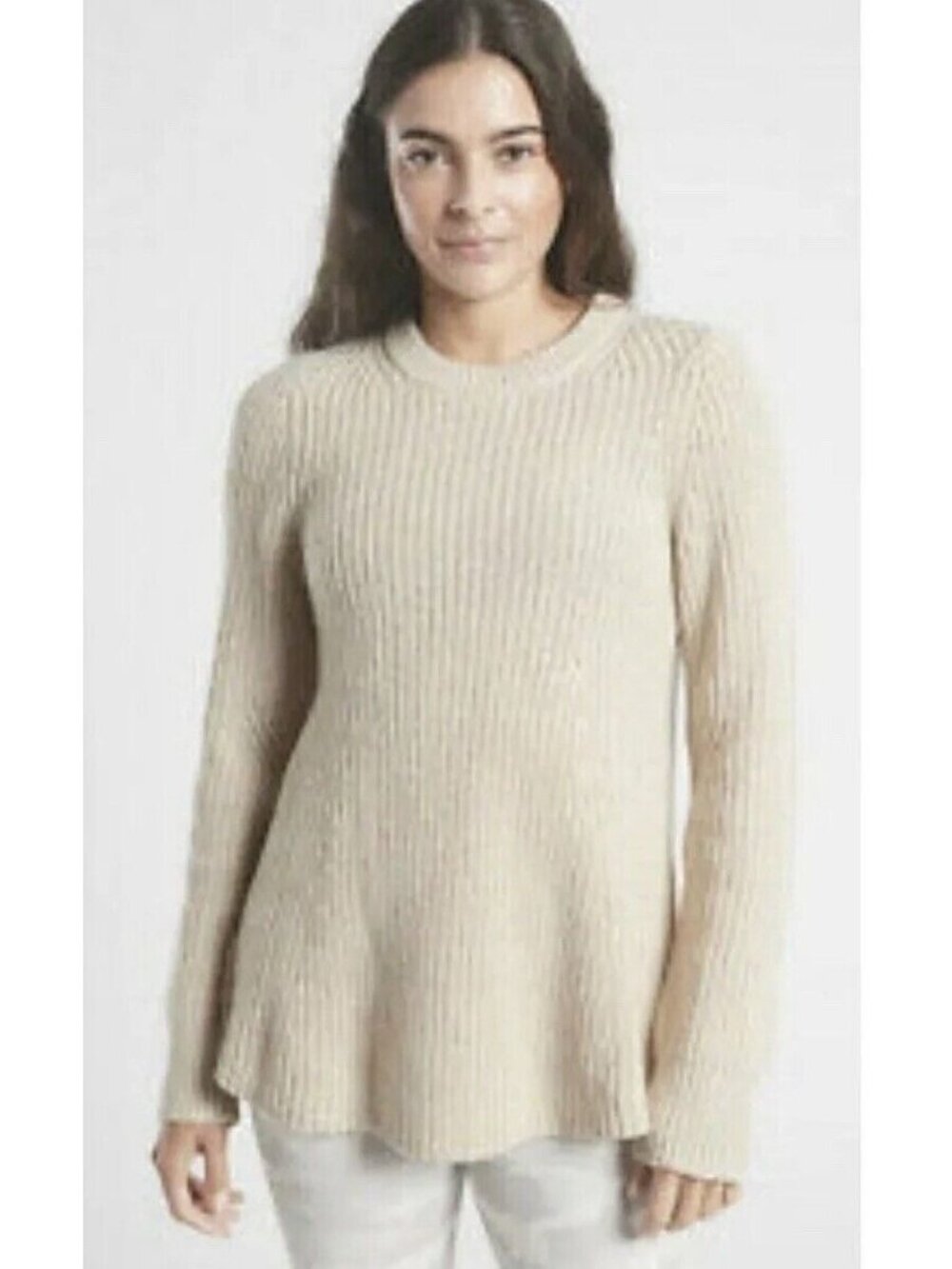 Athleta Sierra Crew Sweater In Coconut Size XL  Wool Blend Cabin core Cozy